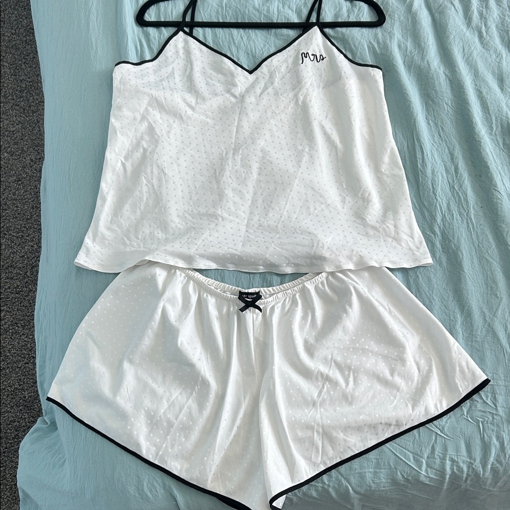 kate spade “Mrs.” Wedding Day White Cami & Short Sleep Set with Black Trim